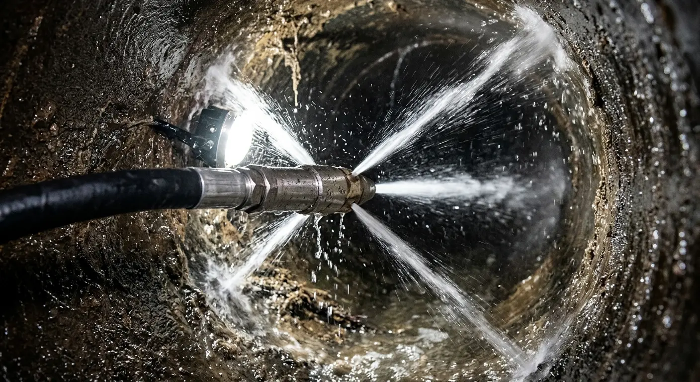 High-pressure hydro jetting nozzle cleaning sewer pipe for Emergency Drain Service in Sebring